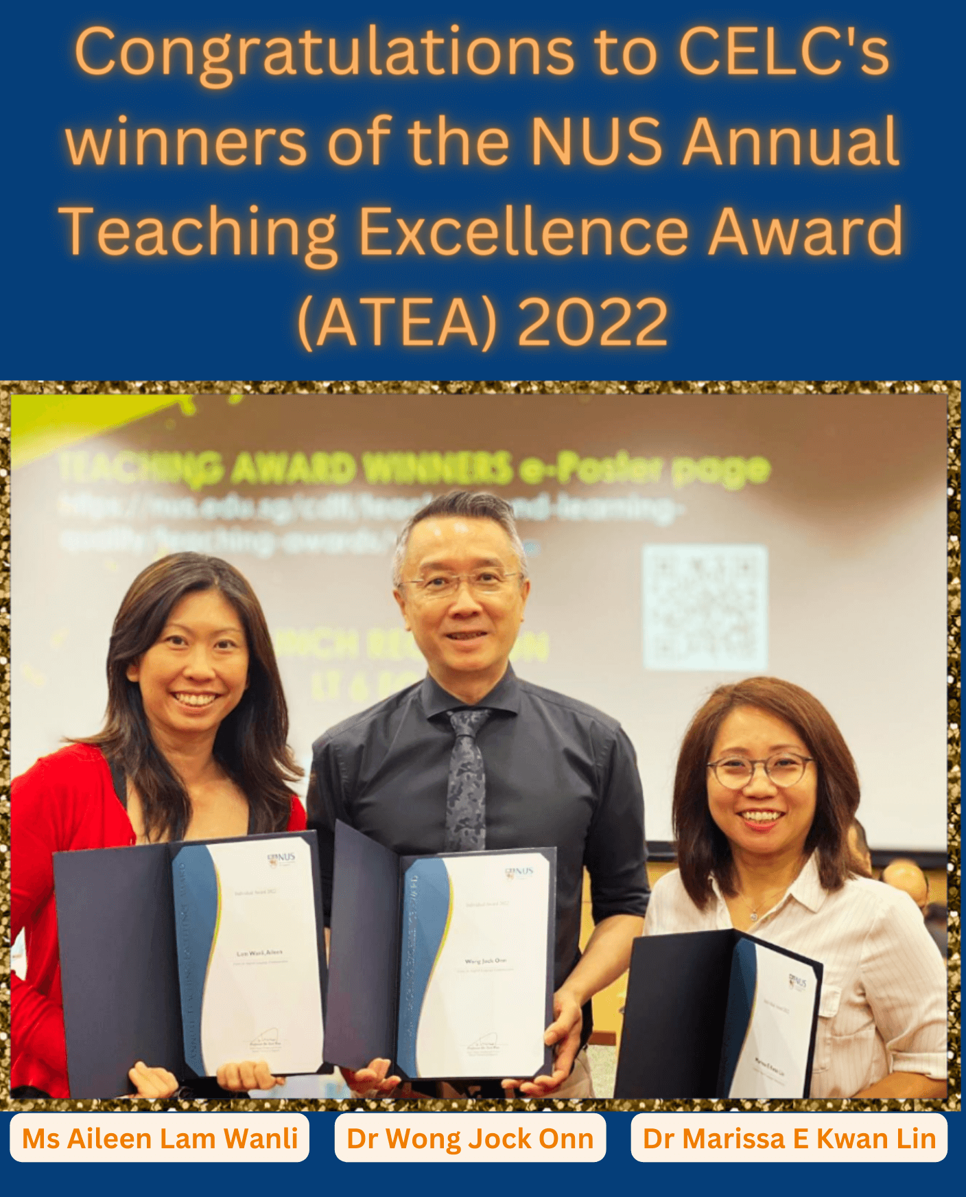 Congratulations to CELC's winners of the NUS Annual Teaching Excellence Award (ATEA) 2022