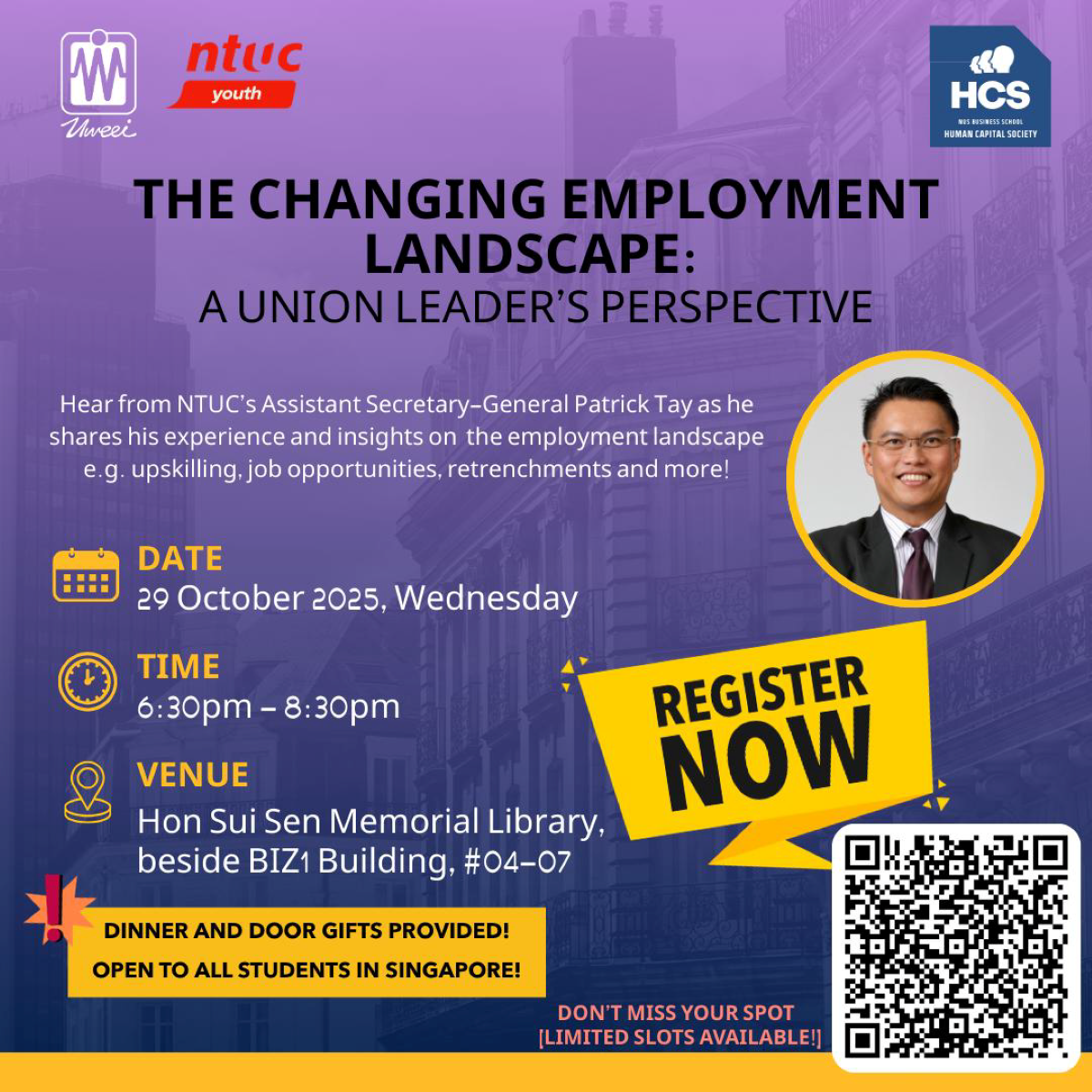 [NTUC Youth x HCS] The Changing Employment Landscape: A Union Leader’s Perspective EDM image
