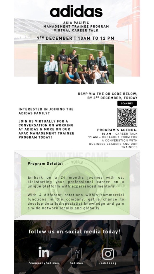 Predicar violinista malicioso Adidas APAC Management Trainee Programme Virtual Career Talk - NUS Centre  for Future-ready Graduates