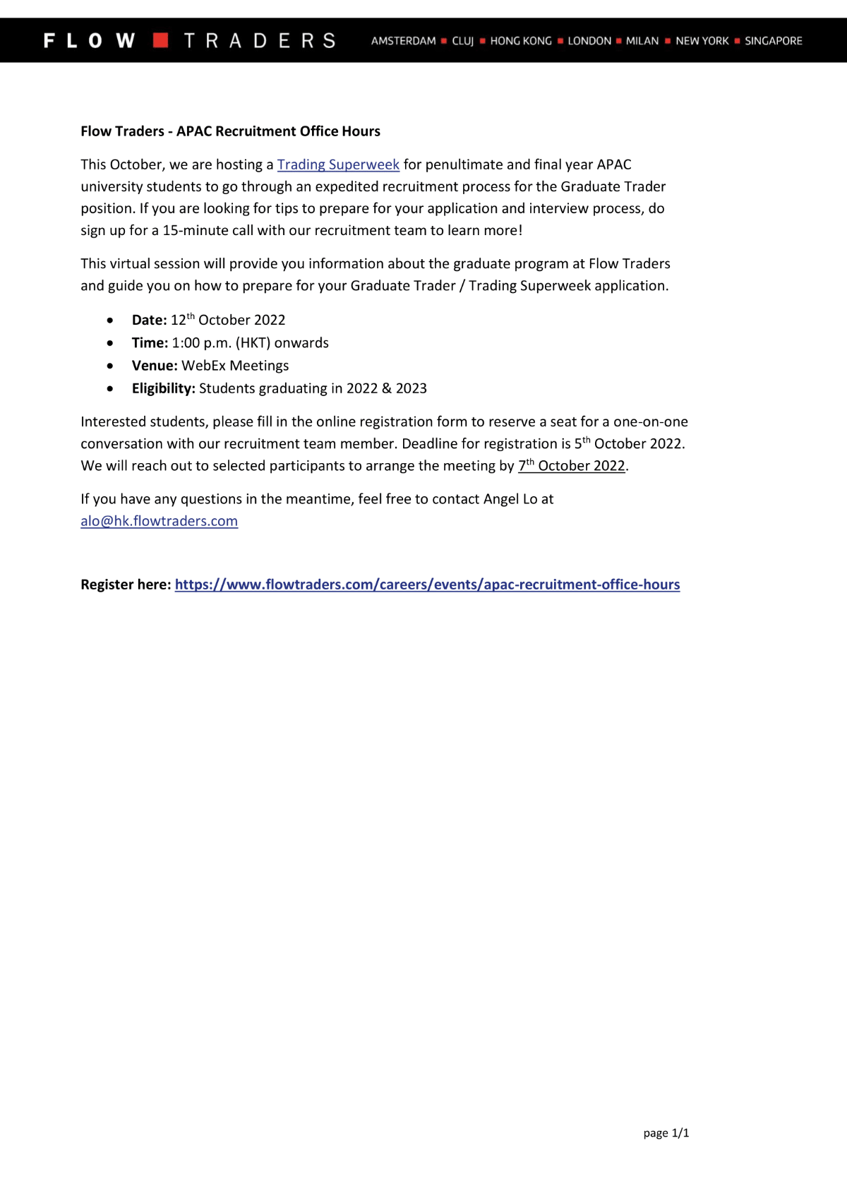 Flow Traders – APAC Recruitment Office Hours - NUS Centre for Future ...