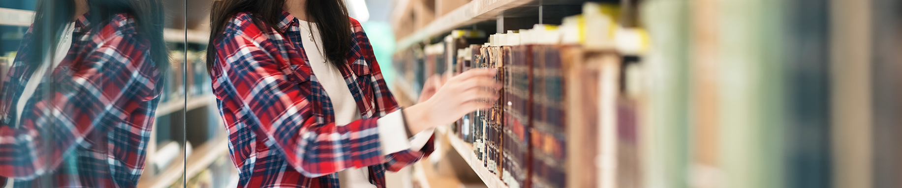 student using the library